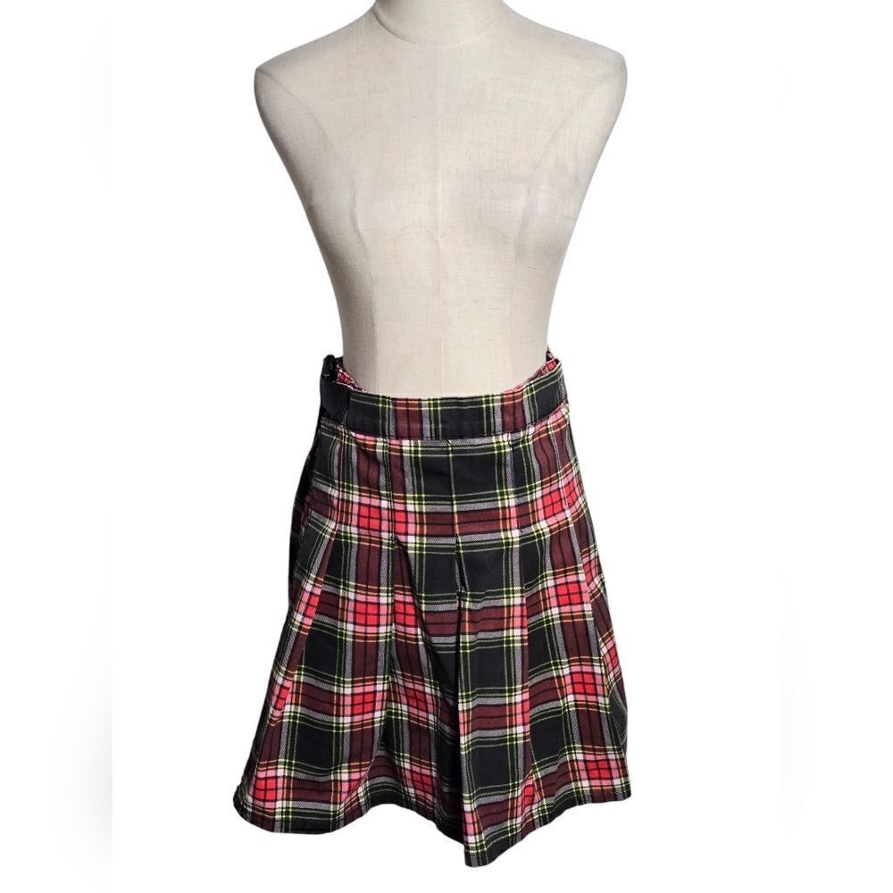BP Red Plaid Wrap Style Belted Pleated Mini Skirt